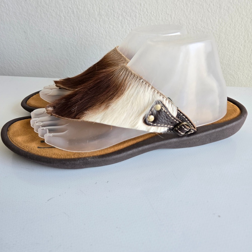 Agape South Africa Springbok Hair on Hide Thong Sandals Brown White Womens 9